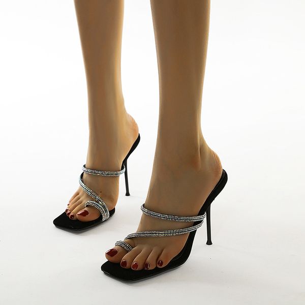 

sandals stiletto heels spring shoes large size suit female beige fashion clear comfort block velvet rhinestone ladies summer, Black