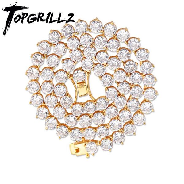 

rillz bling 3 prong tennis chain necklace 4mm 6mm men hip hop charm gold/silver color jewelry iced out aaa cubic zirconia