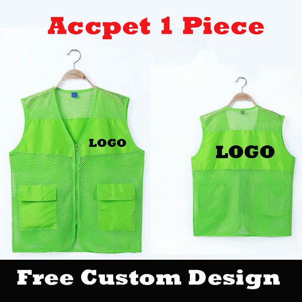 

men's vests 1pcs custom design multi-pocket mesh print logo men woman safety vest work workwear uniform, Black;white