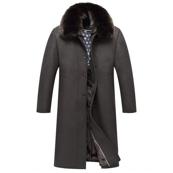 

season new men's en coat windbreaker wool wool for middle-aged and elderly men's fleece thickened woolen collar windbreaker, Black