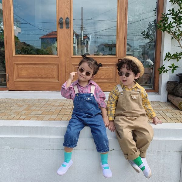 

rs0rg 2019 autumn new korean style suspender jeans pants sling children's trousers children's loose high waist wide leg jeans susp, Blue