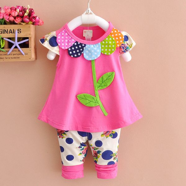 

summer kids girls clothes sets baby flower short sleeve t shirt + pants toddler girls clothing casual kids outfits baby 4 years, White