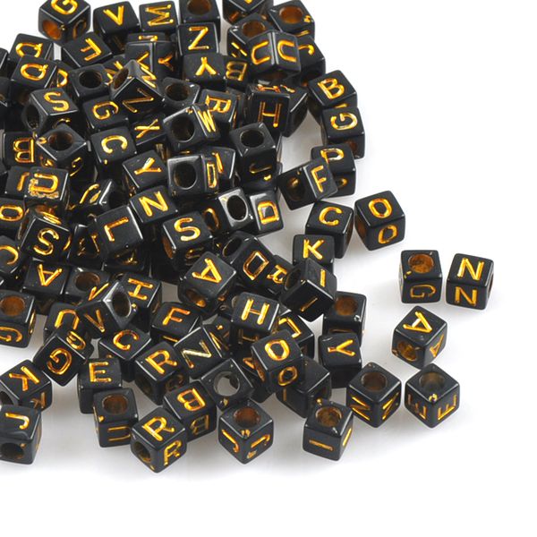 

400pcs смешанный черный и золотой акрил алфавит / письмо квадратные бусины пони бусы для изготовления ювелирных изделий 6x6mm ykl0571 y20073