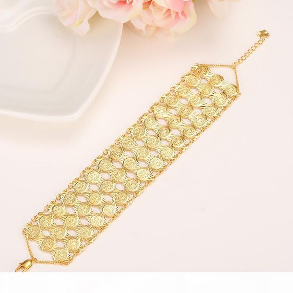 

g 190mm +30mm 35mm wide arab bracelet women 14 k solid yellow gold filled coins bangle wholesale islam middle east chain jewelry, Black