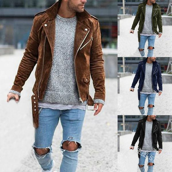 

sleeve coats man high street casual clothes mens solid zipper punk jackets winter man winter lapel neck belt long, Black;brown