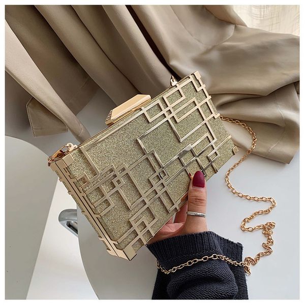 

gold box geometric evening bag clutch bags elegent chain women handbag for party shoulder bag for wedding/dating/party #50
