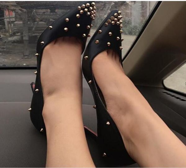 

style women high heels shoes rivets purple patent heels lady wedding shoes lred bottom high heels shoes+logo+box, Black