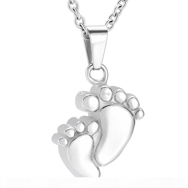 

ijd9424 double baby foot stainless steel cremation pendant necklace memory ashes keepsake urn necklace jewelry, Silver
