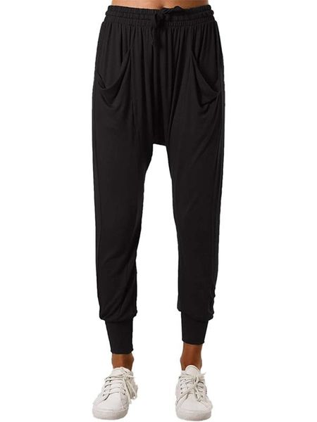 

womenÂ´s loose lounge pants, elastic waist drawstring workout joggers pants with pockets, Black;white