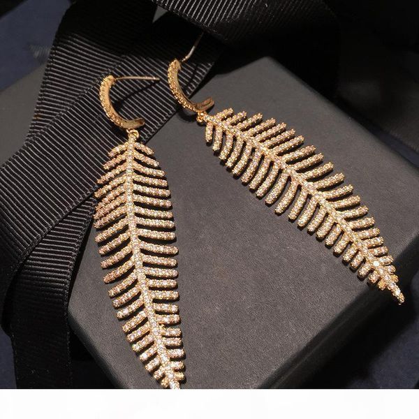 

europe and america new fashion women earrings yellow gold plated full cz leaf earrings for girls women for party wedding nice gift, Golden;silver
