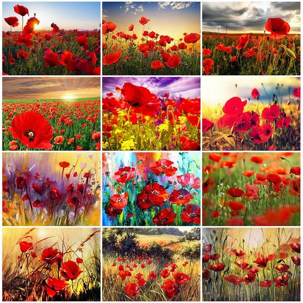 

huacan diy алмазной картины 5d poppy flower full square алмазной вышивка пейзаж home decor подарок