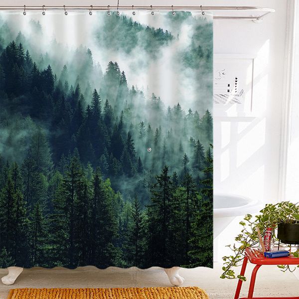 

bathroom sets shower curtain set nordic wind fog forest bathroom bathroom shower curtain partition curtain waterproof bath quick-drying shie