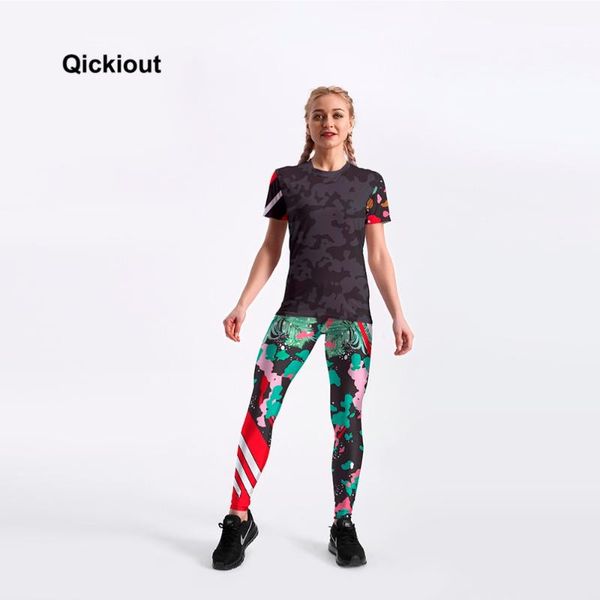 

qickitout 2020 occident fashion women suits green red printed short t-shirts long pants suits sportswear for summer, White