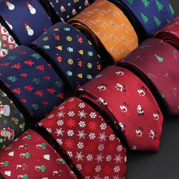 

red blue printed christmas tie 7cm novelty xmas tree elk pattern ties santa claus snowflake slim necktie for festival theme gift, Black;gray