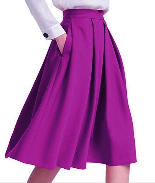 

autumn large a- line dress long size long large swing mid-length pleated skirt high waist a- line skirt, Black