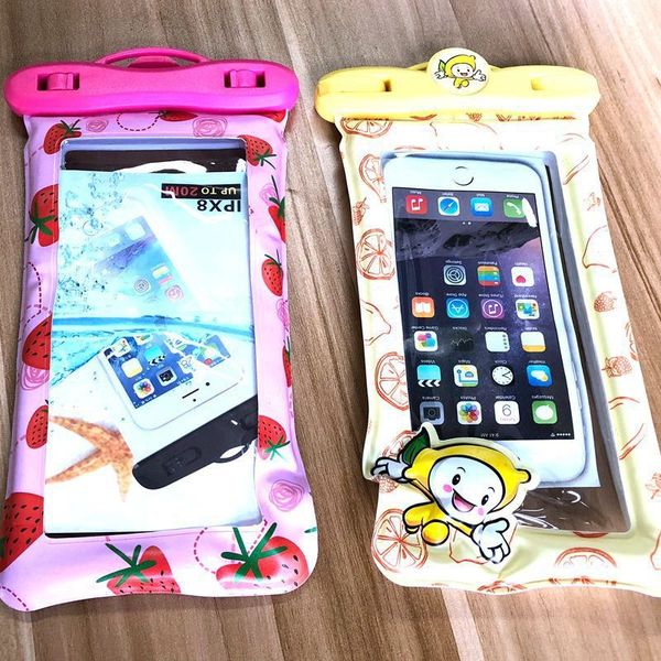 

new outdoor products cartoon inflatable floating waterproof mobile phone bag pvc swimming waterproof mobile phone bag