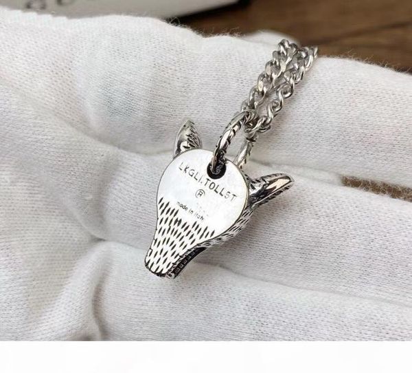 

u europe america retro style men lady women brass silver plated lovers long necklace with engraved pattern g letter wolf head pendant