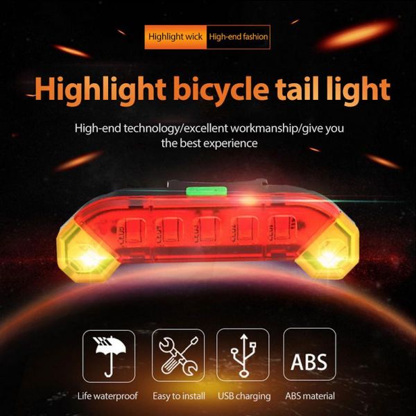 

bike bicycle light led taillight rear tail safety warning cycling portable light usb style rechargeable style waterproof