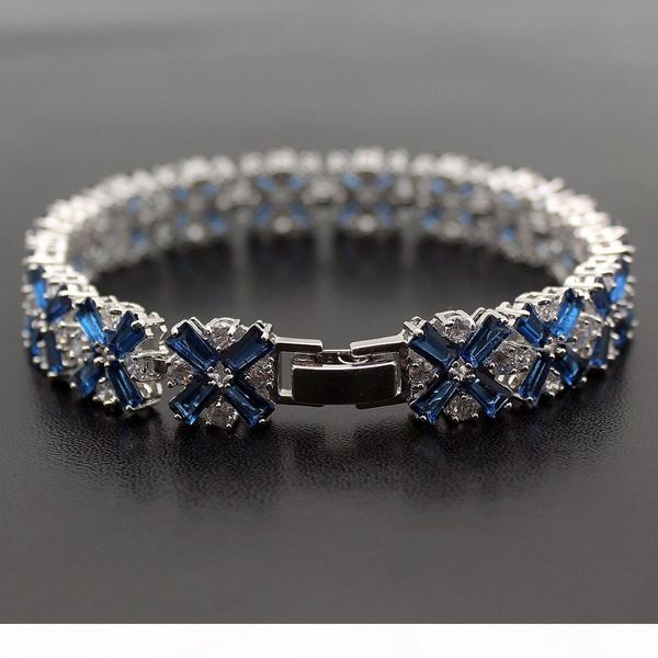 

натуральный синий сапфир 925 стерлингового серебра ссылки браслеты rhinestone gemstone белый топаз бесплатная доставка цепь 7 дюймов, Black