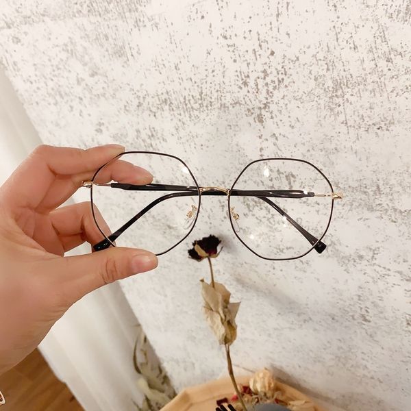 

g3yzt polygon myopia tr90 myopia glasses women can be equipped with degree net red plain-looking artifact plain glasses large frame korean f, Silver