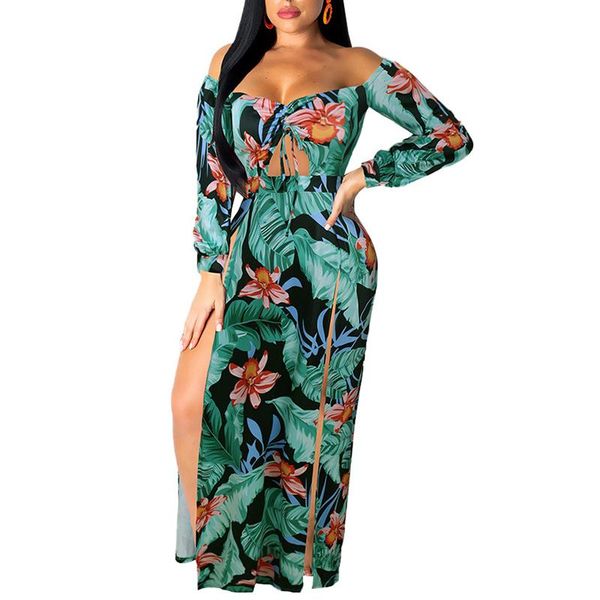 

women dress elegant bandeau dress long sleeve printed summer dresses 2020 dropshipping, Black;gray