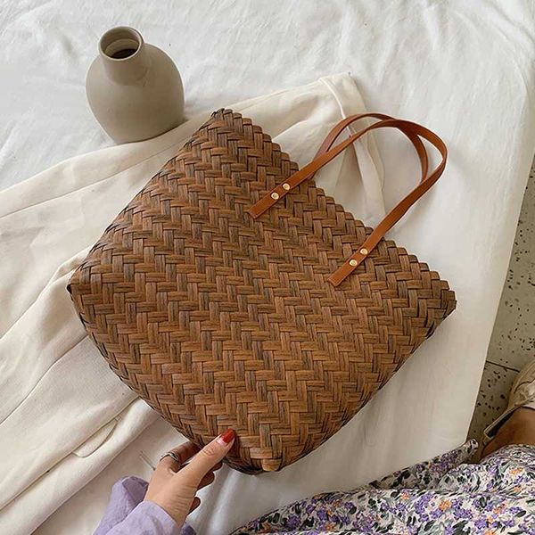 

designer style female travel beach bag weave handbag women bags cowhide leather knitting basket casual totes