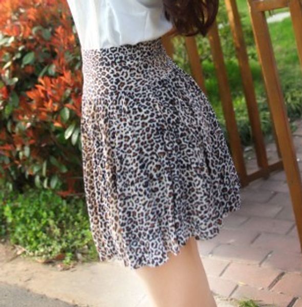 

forerun 2020 summer skirt mini fashion high waist skirts pleated flower leopard print women skirts, Black
