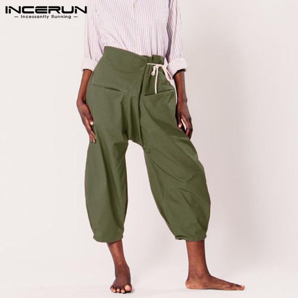 

incerun stylish casual trousers men thai fisherman pants pockets joggers solid loose wide leg pants vintage men yoga-pants 2019, Black