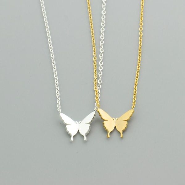 

pendant necklaces stainless steel butterfly for women gold silver color long chain female necklace fashion jewelry collier femme