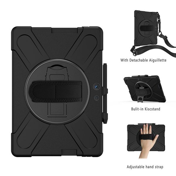 

360 degree rotation heavy duty protective cover for surface pro x 13.0 inch shockproof silicone case with shoulder strap+stylus