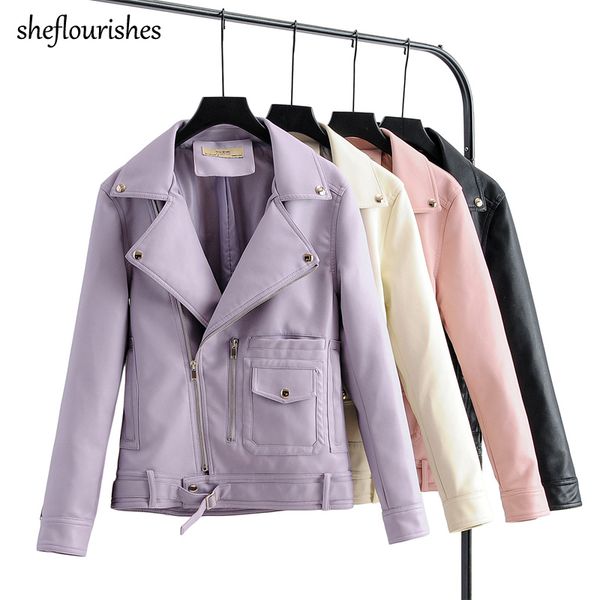

loose leather jacket women 2020 fall coat basic black leather coat long sleeve turn down collar jacket lady biker zipper