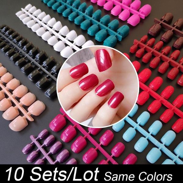 

false nails 10 sets of same colors square nail tips 24 pcs per set sizes press on fake diy manicure, Red;gold