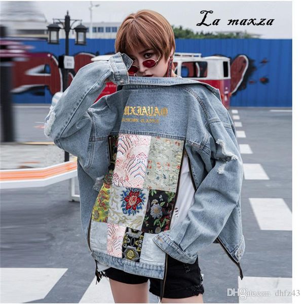 

women winter denim jacket and coat fashion patchwork bomber crop vinatge women jackets 2018, Black;brown