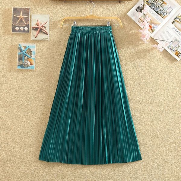 

setwigg autumn soft metallic long narrow pleated skirt stretch waisted high satin a-line pleated lined below knee skirts sg2818, Black