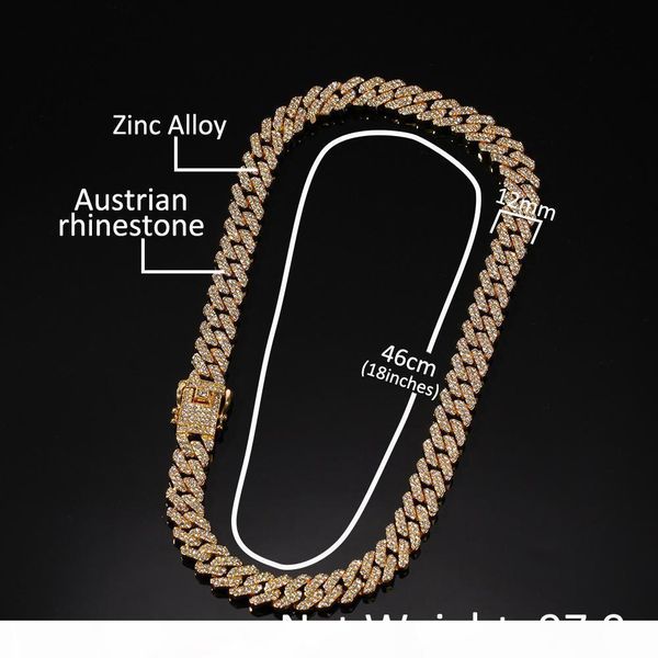 

f 12mm miami cuban link chain necklace bracelets set for mens bling hip hop iced out diamond gold silver rapper chains women luxury jew