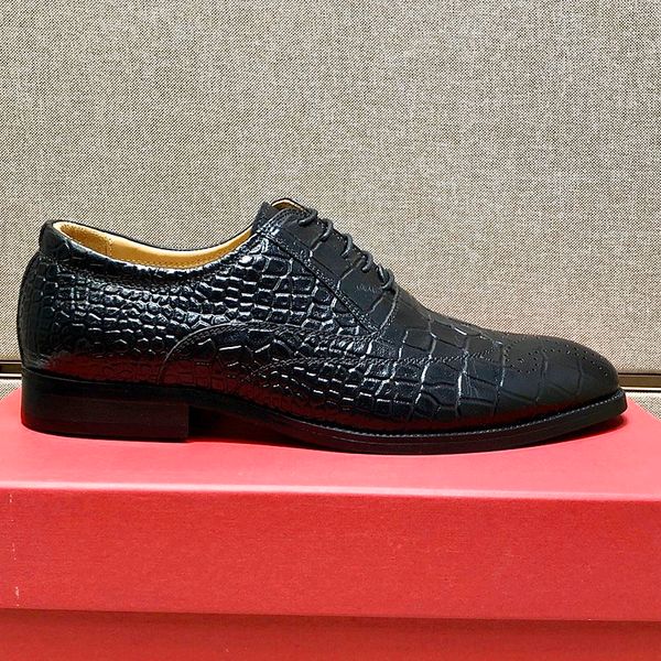 

new high-quality men's embossed leather dress shoes, men's fashion dress wedding shoes, men's high-quality cowhide lace-up wo, Black