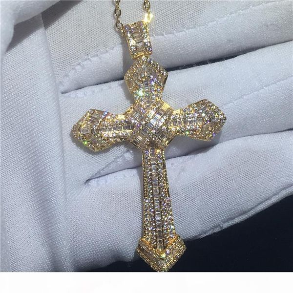 

f choucong fashion big cross pendants 5a cz gold filled 925 silver party wedding pendant with necklaces for women men jewelry