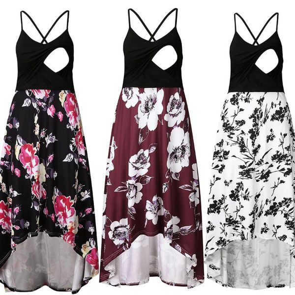 

maternity dresses plus size pregnancy dress vestidos casuales women's nursing pregnanty splicing sleeveless sling print floral, White