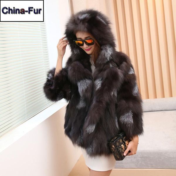 

2020 new women real sliver fur jacket autumn winter female 100% genuine sliver fur coat hooded real overcoat, Black