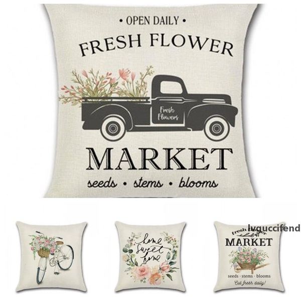 

new spring pillow covers flower bicycle truck farm digital printing pillowcase household linen pillow case sofa decoration 5kha h1
