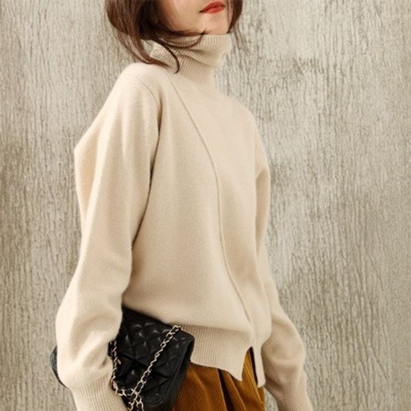 

19 высокого воротника ленивой свободного кашемира утолщенного свитера студент похудение шерсть базовой рубашка женщина раскол пуловер свитер, White;black