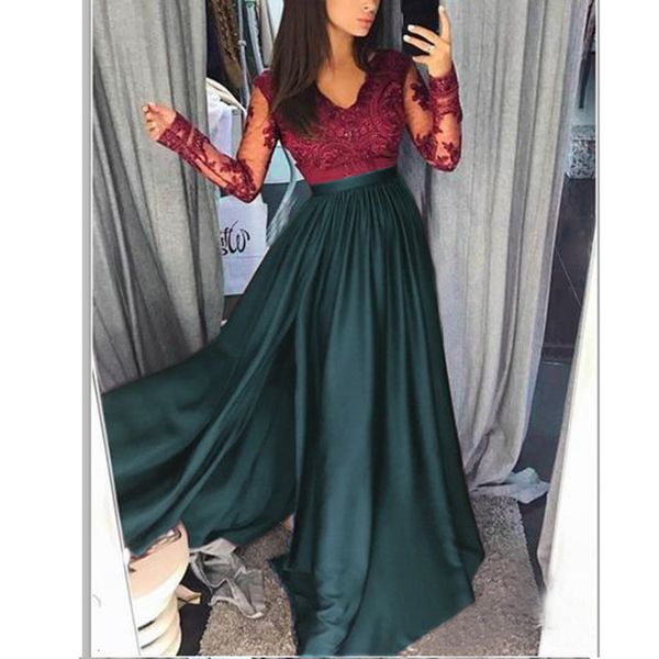 

2020 formal long skirt women high slit high waist party prom gown solid color full skirts sexy, Black