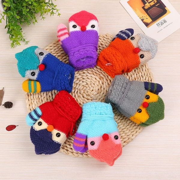 

cartoon jacquard children's hanging neck season cashmere plus velvet thickened pointed outdoor warm batch warm gloves jacquard gloves, White
