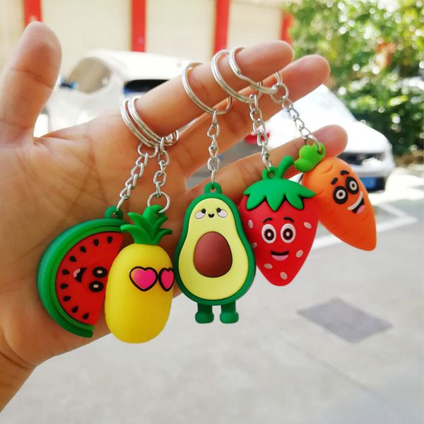 

cute cartoon fruits keychain pvc carrot strawberry pineapple watermelon keychains for women men key chain car key ring jewelry, Silver
