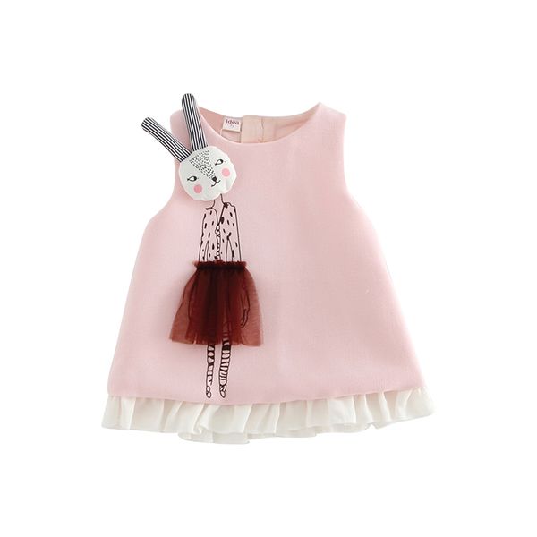 

children's dress girls' sleeveless dress pure cotton pink rabbit skirt spring and summer new skirt baby girl cute long sleeve prin, Red;yellow