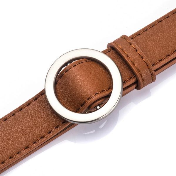 

medyla new non-porous round buckle belt ladies fashion decoration simple wild thin waistband jeans for women, Black;brown