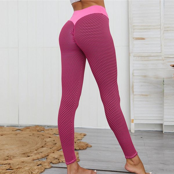 

yoga outfits push up knitting gym leggings woman sports fitness high elasticity slim fit waist pants tight workout running tights, White;red