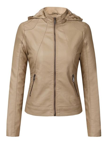 

new women's hooded plus velvet thick leather jacket oblique zipper short women jacket casual slim waist small 8050, Black