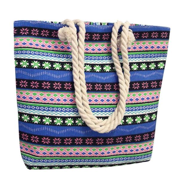 

38# beach bag for women fashion female canvas ethnic style shoulder bag printing handbag shopping sac bandouliere femme
