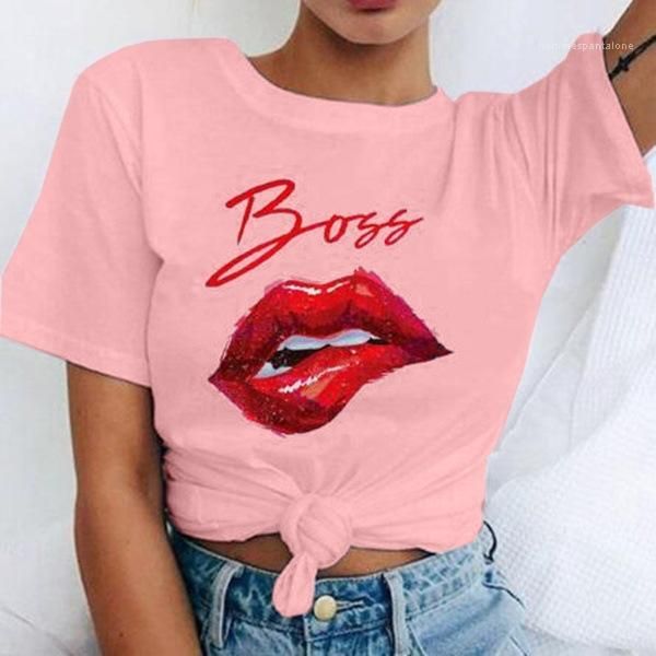 

famale мода лучшие женщины письмо lip лето tshirt сыпучие с коротким рукавом экипаж шеи вскользь тройники, White
